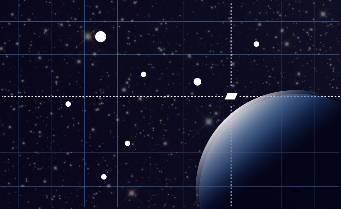Space objects against a dense star field